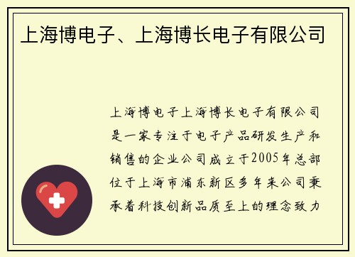 上海博电子、上海博长电子有限公司